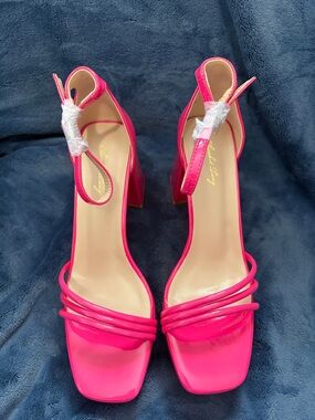 Hot Pink Strappy Block Heel Sandals with Ankle Strap - Women